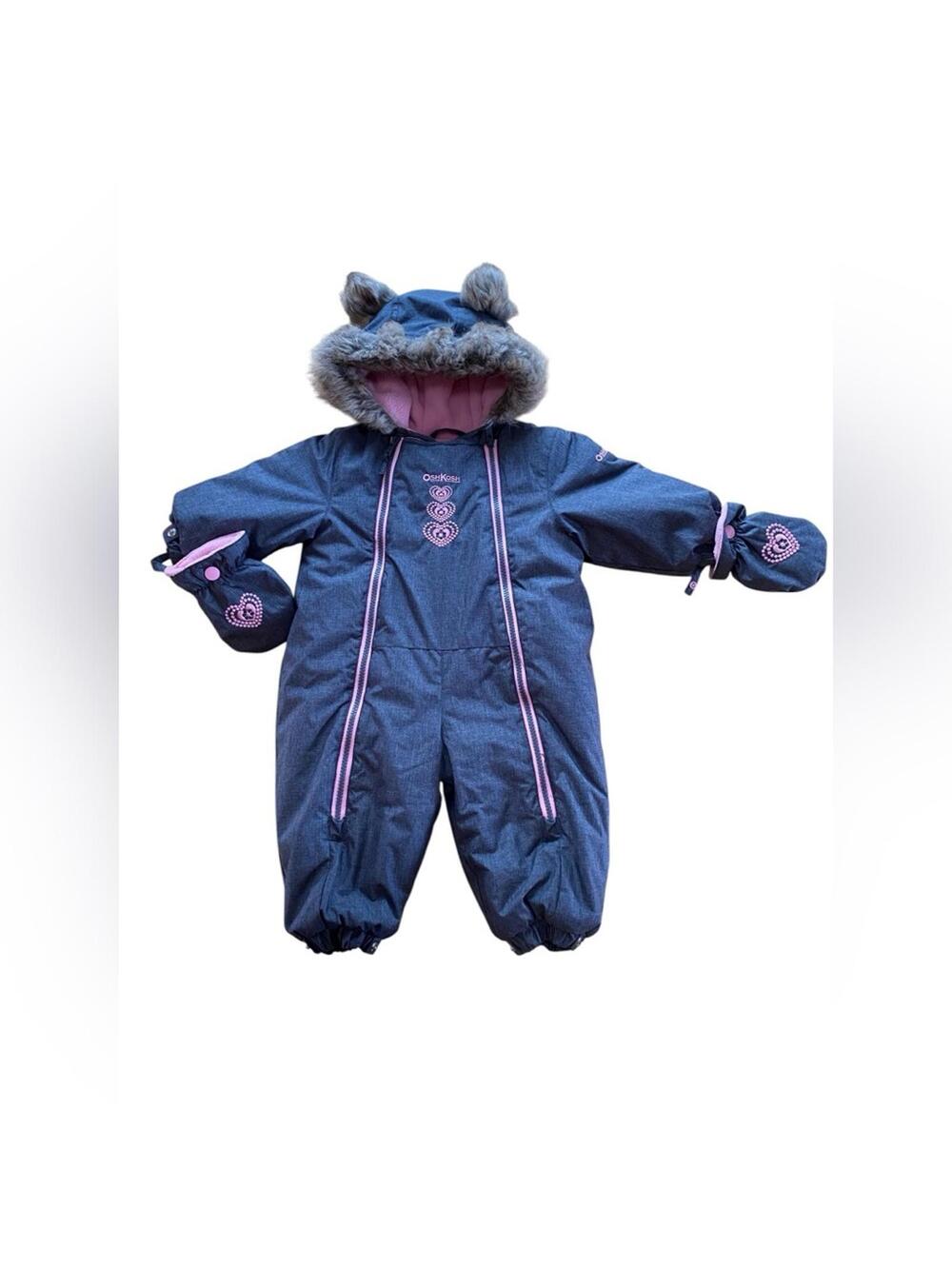 OshKosh B'Gosh Grey Pink Baby Snowsuit with Mittens